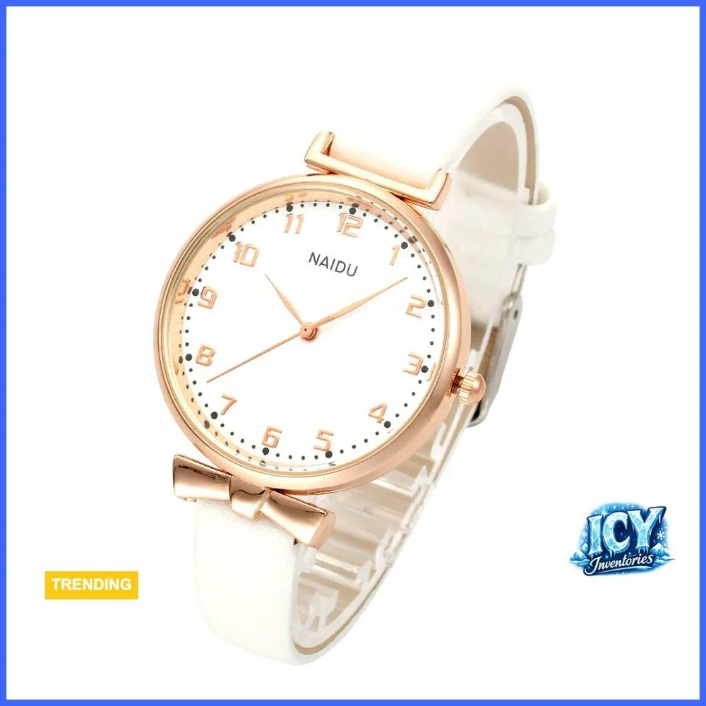 Faux Leather Strap Rose Gold Case Arabic Numerals Quartz Wrist Watch